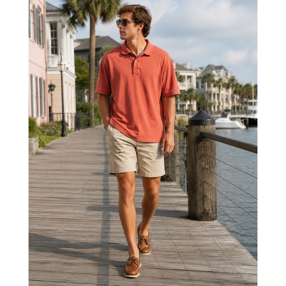 Vtg Y2K American Eagle Polo Shirt Coral Salmon Classic Fit Preppy Coastal Golf L